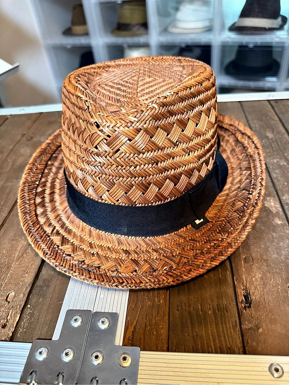 Block Headwear Brown Woven Straw Fedora Hat Black Band L/XL
